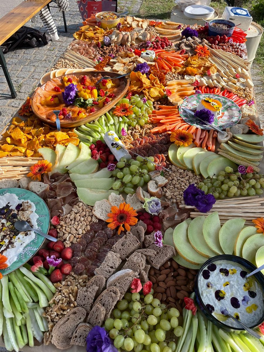 An abundant grazing table styled for a celebration